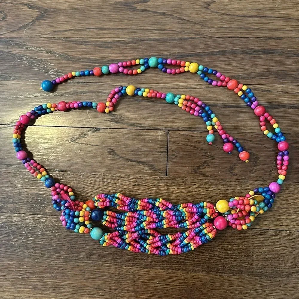 Fabulous vintage‎ multi colored wooden bead belt